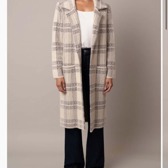 Beige Plaid Women's Sweater Coat - Picture 6 of 6